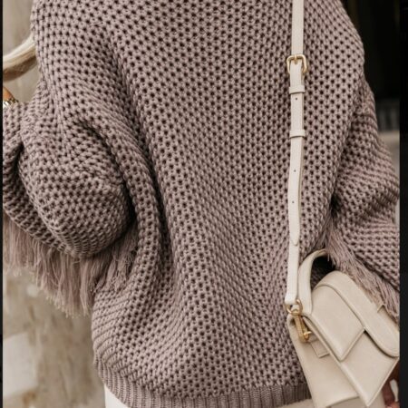 OPENWORK JUMPER WITH FRINGE