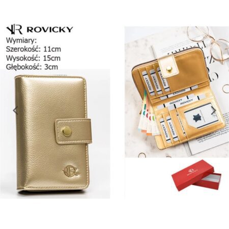 DUŻY ZŁOTY PORTFEL DAMSKI ZE SKÓRY EKOLOGICZNEJ W ORIENTACJI PIONOWEJ - ROVICKY**