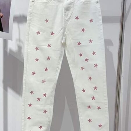 WHITE JEANS WITH STARS DESIGN