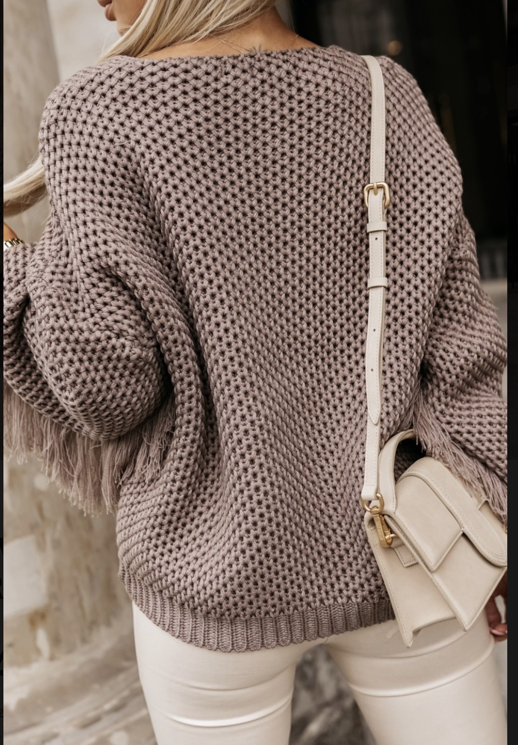 OPENWORK JUMPER WITH FRINGE