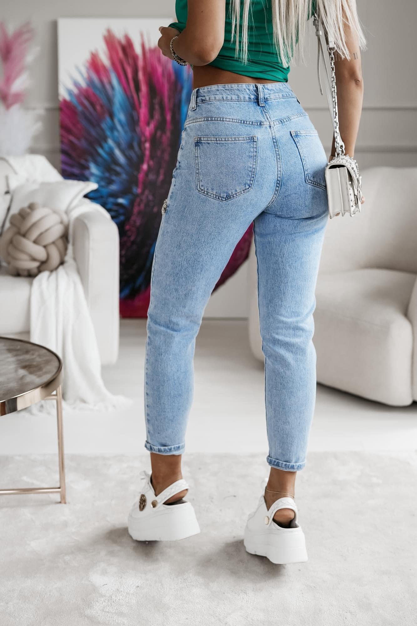 👖 M.SARA JEANSY DAMSKIE MOM FIT Z ROZCIĘCIAMI NA UDACH OZDOBIONYMI KRYSZTAŁKAMI kopie - Image 2