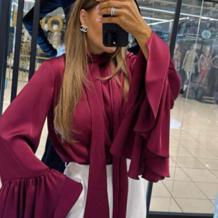 Elegancka Koszula Damska EMO Wiązana – Bordo