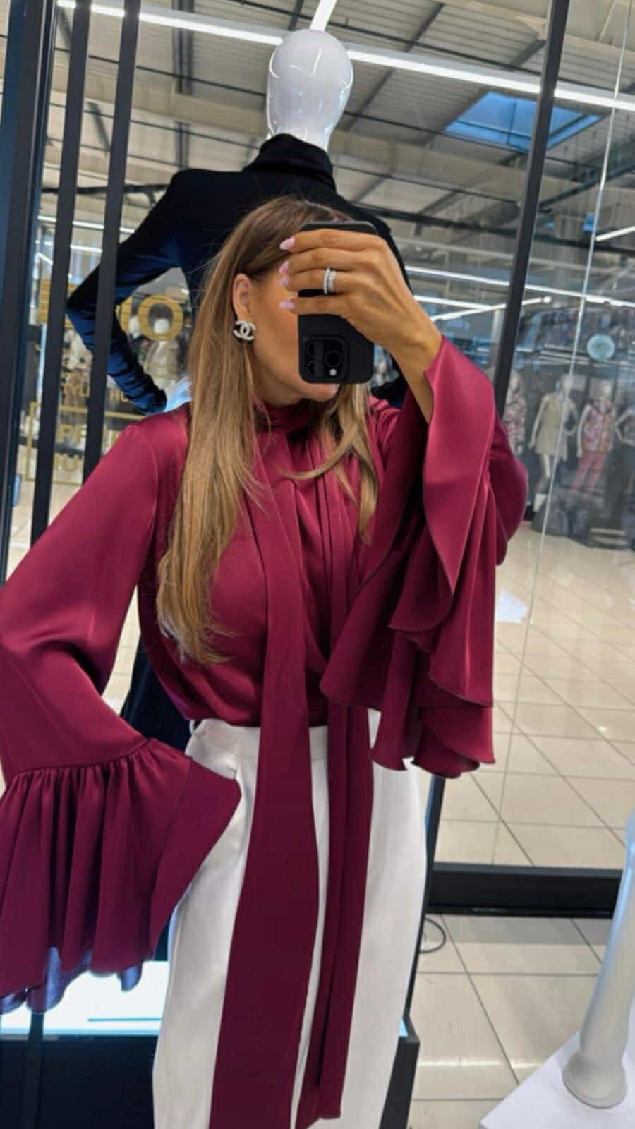 Elegancka Koszula Damska EMO Wiązana – Bordo